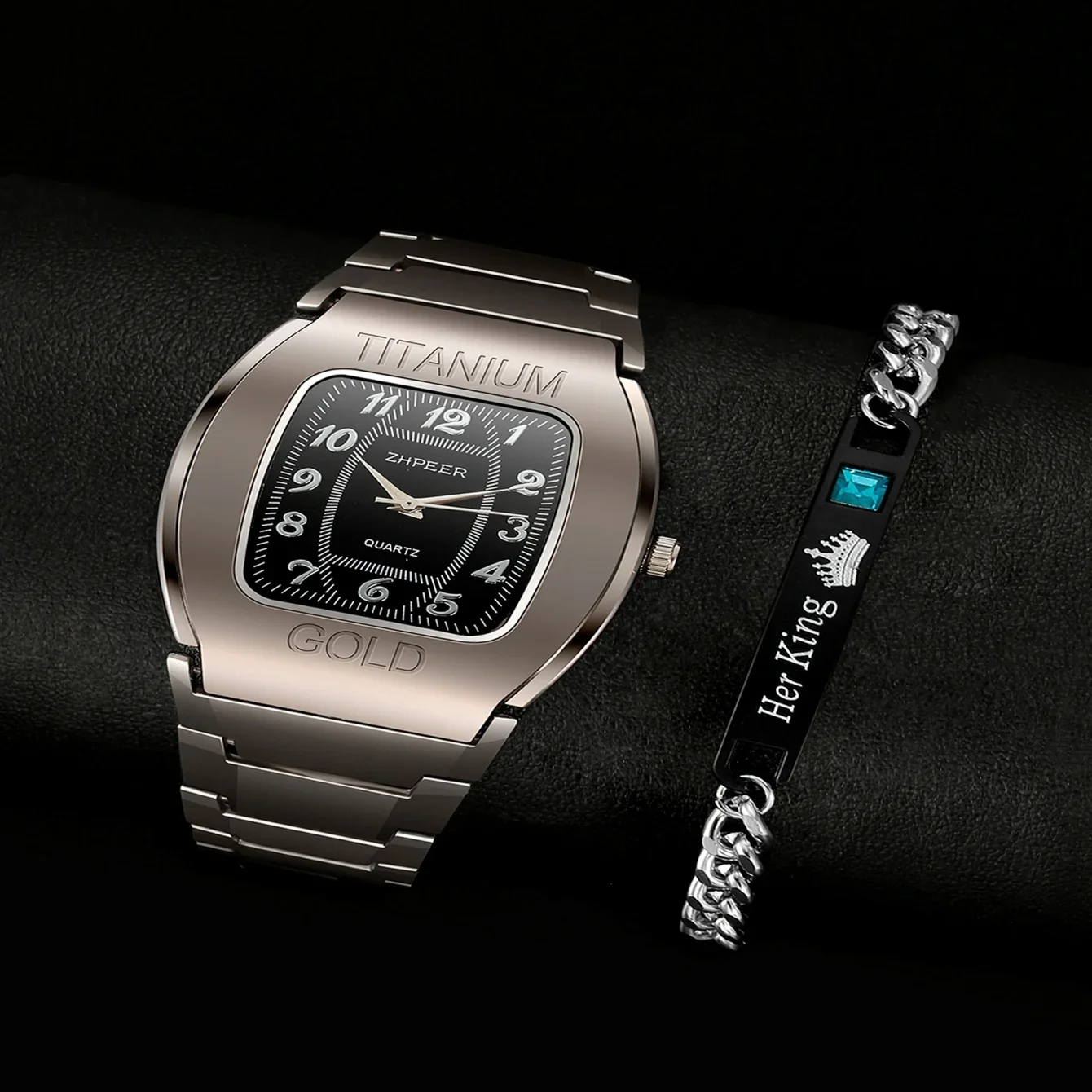 

2pcs men's trend cool fashion watch set + necklace, daily wear