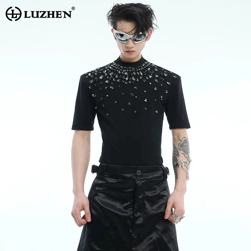 LUZHEN 2025 Summer New Personalized Diamond Patchwork Design Slim Short Sleeve T-shirts Men's Original Women's Streetwear LZ9507