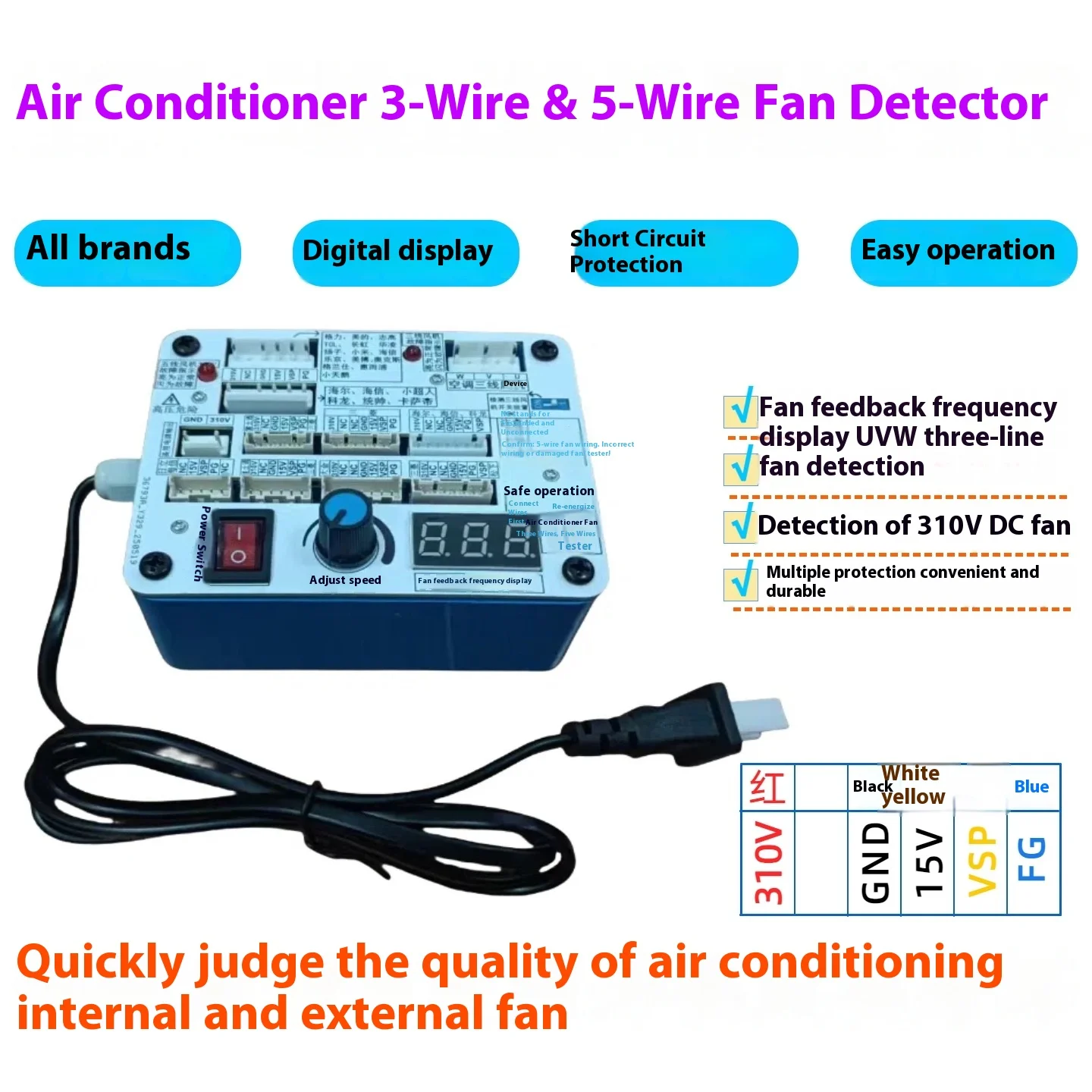 Air Conditioner 5-wire 3-wire Fan Detector DC Fan Driver Board Suitable for 3-wire and 5-wire Air Conditioner DC Fan Universal