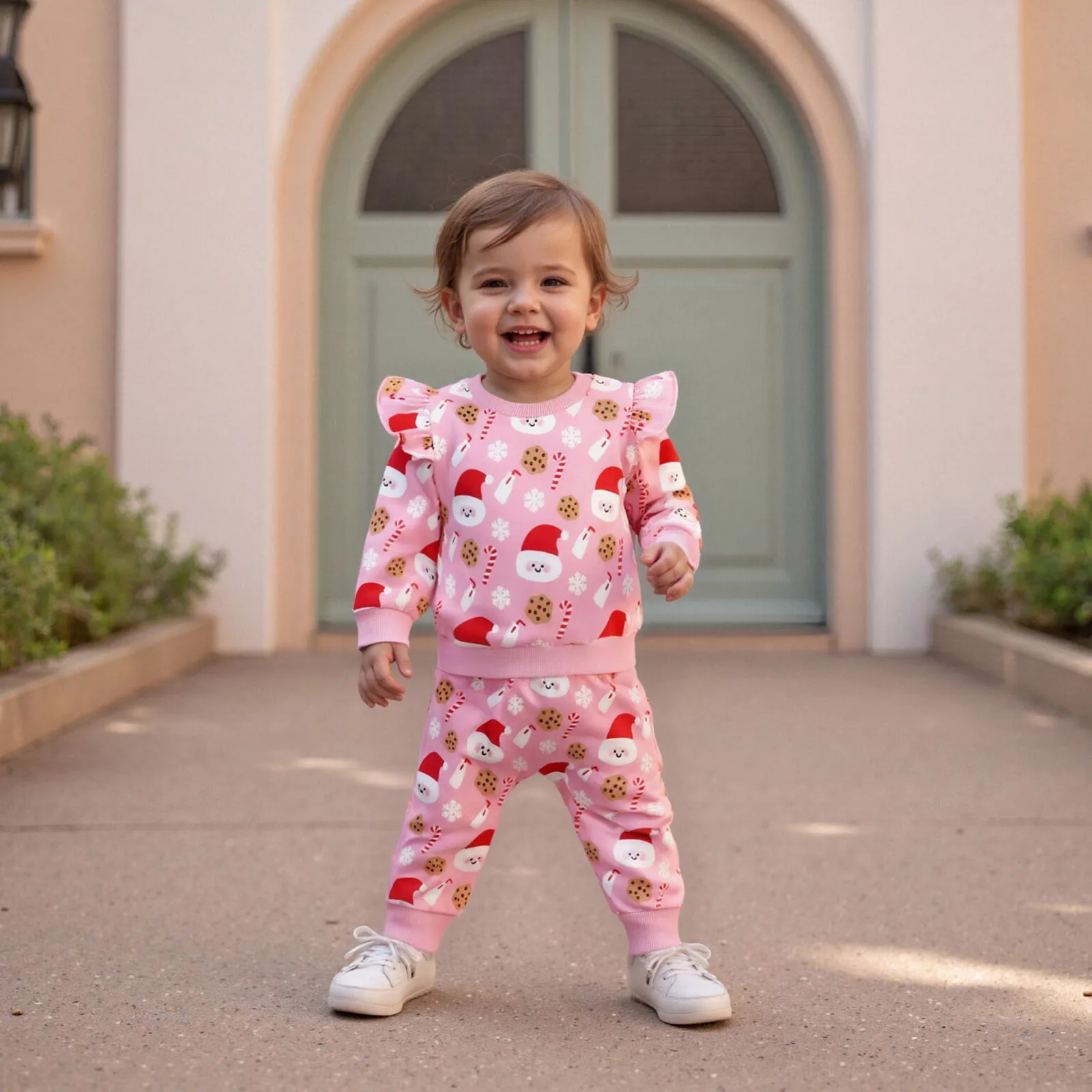 FOCUSNORM 0-3Y جميل طفل الفتيات عيد الميلاد الملابس مجموعات شجرة/سانتا طباعة كم طويل البلوز القمم + مرونة الخصر السراويل #6