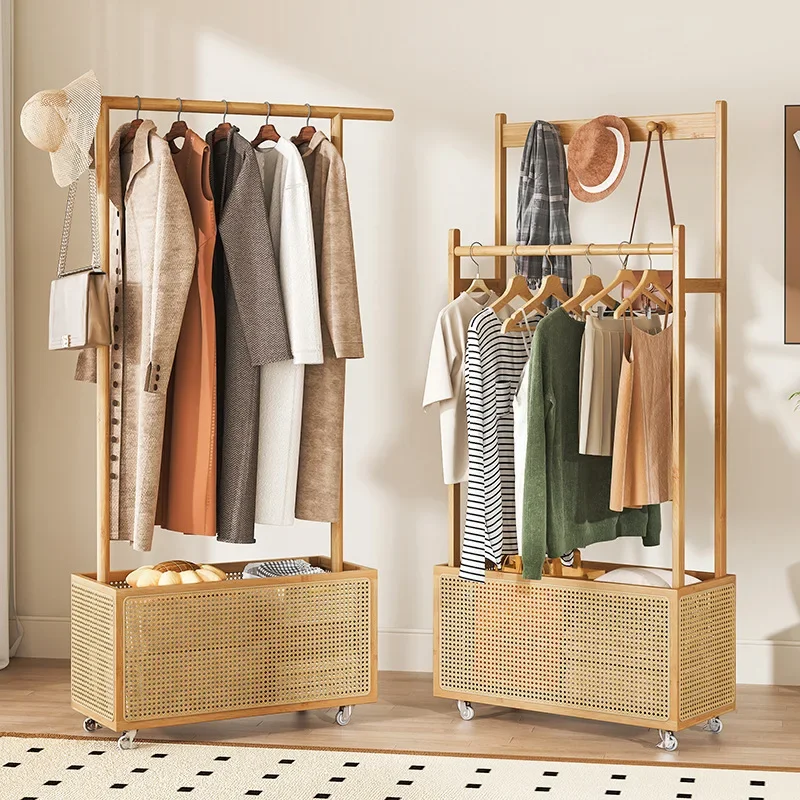 New model Bedroom coat rack Japanese style room household removable hanger rattan dirty laundry basket floor hanging hanger