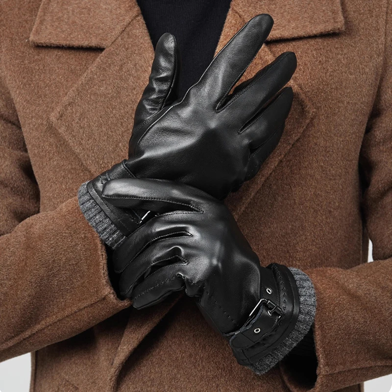 Winter Genuine Sheepskin Leather Gloves for Men, Touchscreen Texting Warm Cashmere Lined Gloves for Driving