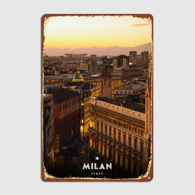 Milan Cityscape at Sunset Metal Custom Sign Living Room Wall Indoor Decor Room Decoration Bedroom Posters Home Decor