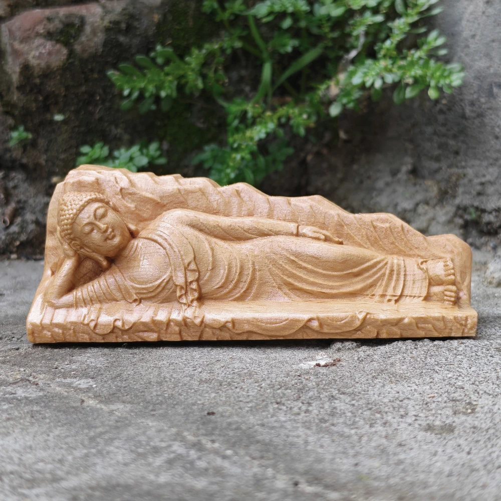 Hand-Carved Wooden Buddha Statue Ornaments, Traditional Style, Oriental Aesthetics, Zen Style, Suitable for Study Rooms, Living Rooms, Fireplaces, Tabletop Decorations, Offices, Bedrooms, Party Decorations