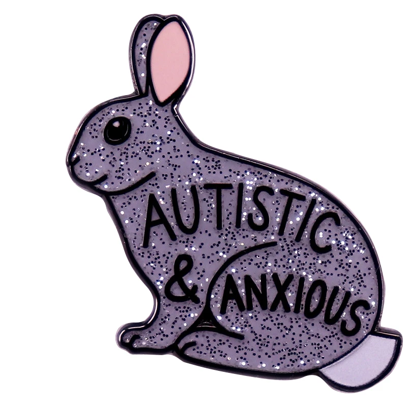 C5049 Autistic and Anxious Rabbit Animals Brooch cute animal badge glitter Enamel Pin Lapel Pin for Backpack Accessories jewelry