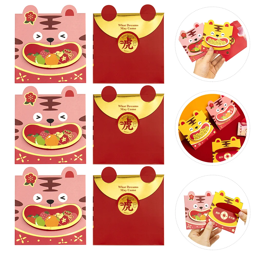 

6 Pcs Red Envelope Spring Festival Envelopes Monetary Gift Money Pocket New Year Pockets Paper 2022 Blessing