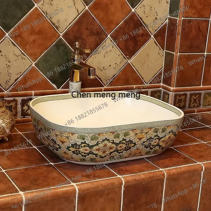 

E136 Европейская керамическая раковина в стиле ретро для ванной комнаты, бытовая раковина для умывания
