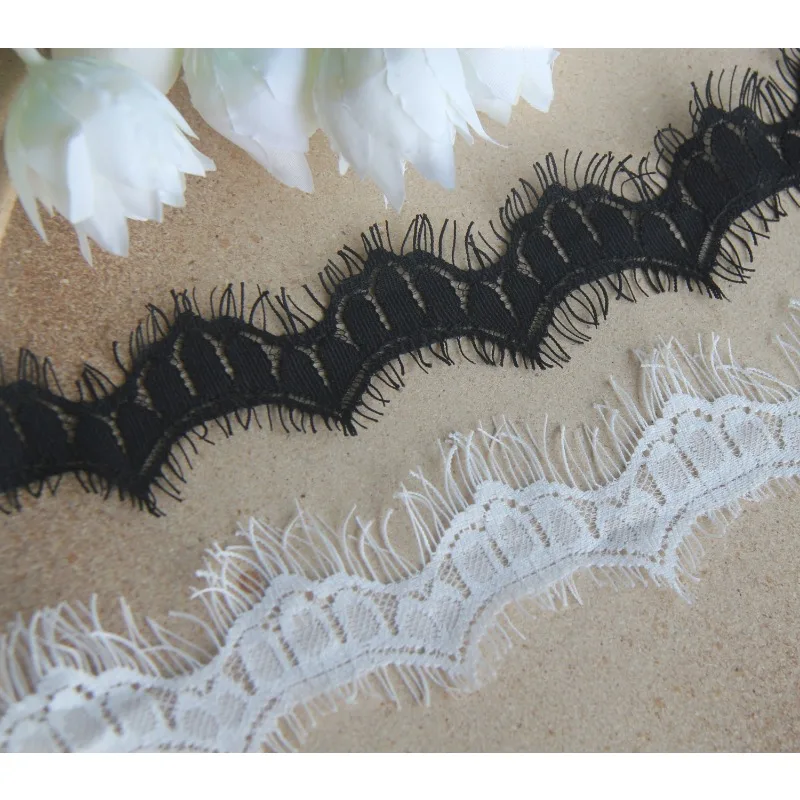 (1 yards/roll) African fabric lace high quality 2024 handmade DIY garment accessories black and white eyelash mesh embroidery