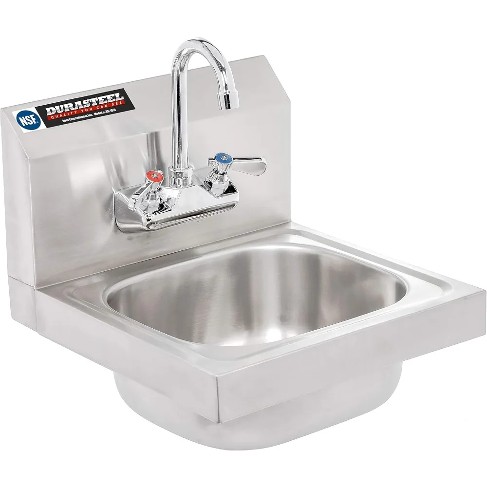 

DuraSteel Stainless Steel Sink - NSF Commercial Wall Mount Kitchen Sink - Small Hand Sink with 12" x 10" x 5.5"D Wash Basin