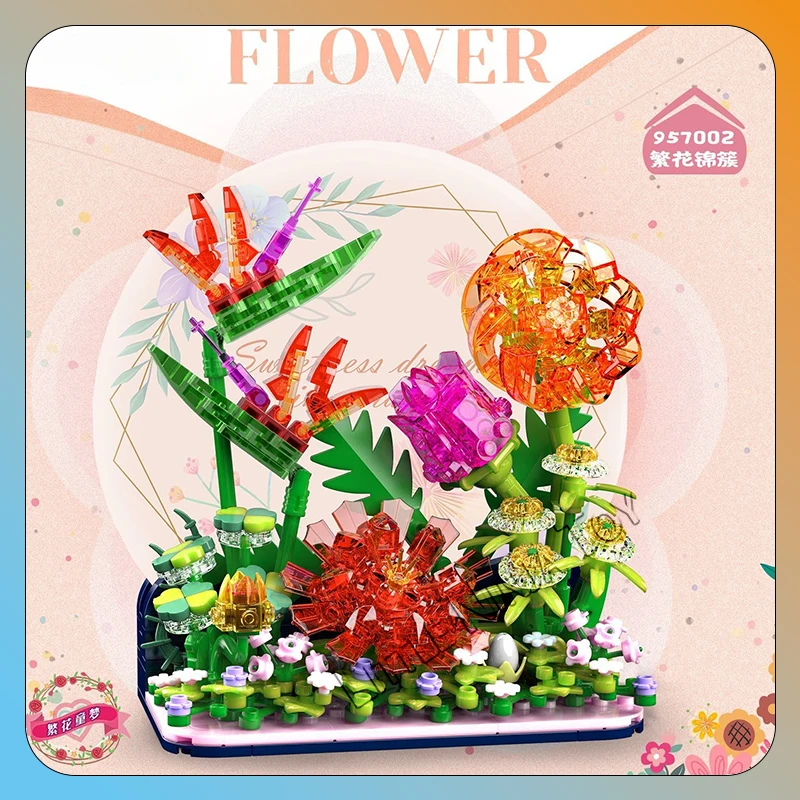 

New product 957001 mini Small particle building blocks, everlasting flower ornaments, children's educational assembly toys