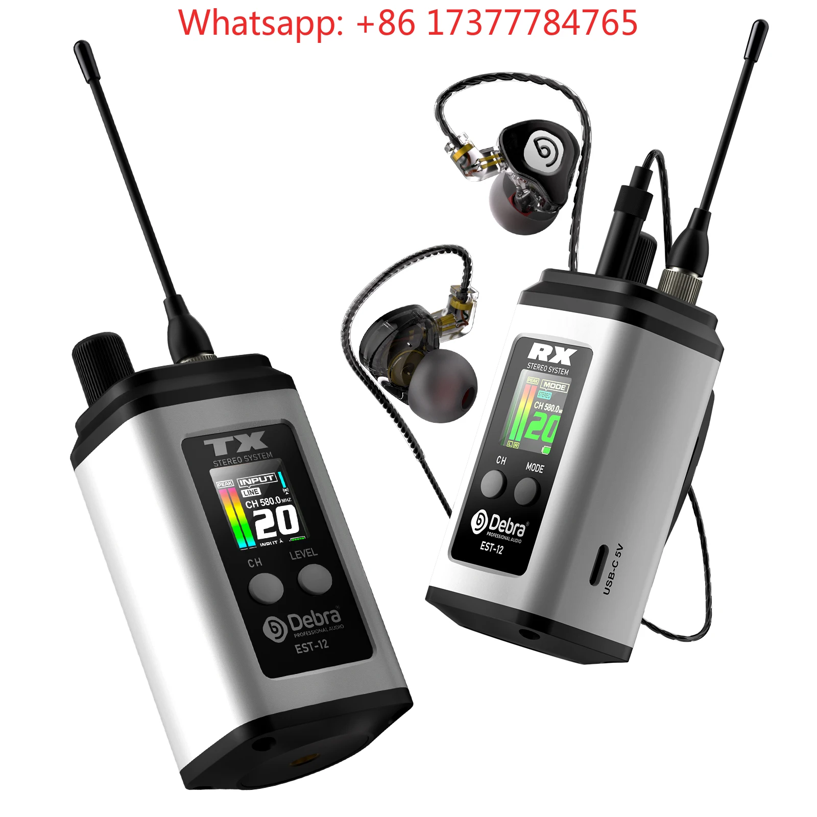 Debra EST-12 Stereo UHF Wireless In-Ear System Dual-channel Portable Rechargeable 560~590MHz Monitoring System