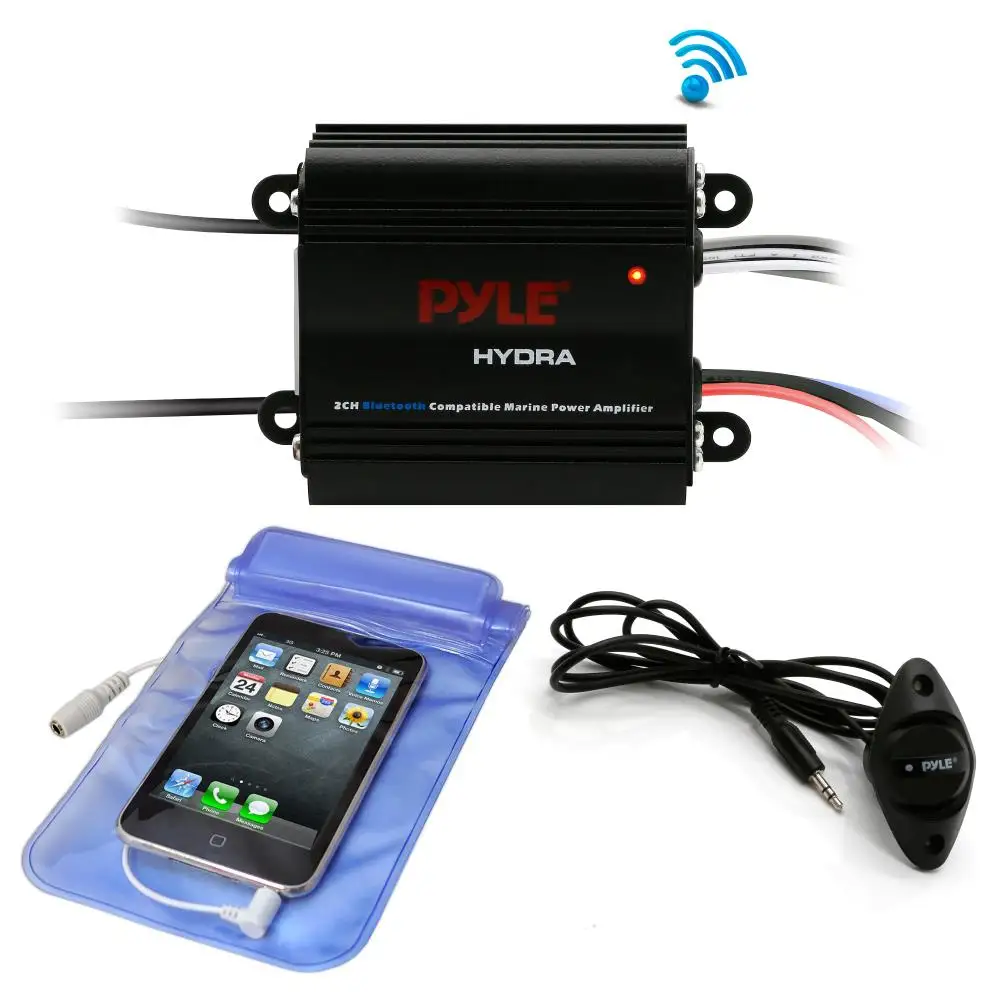 

Pyle Auto 2-Channel Marine Amplifier - 200 Watt RMS 4 OHM Full Range Stereo with Wireless Bluetooth & Powerful Prime Speaker