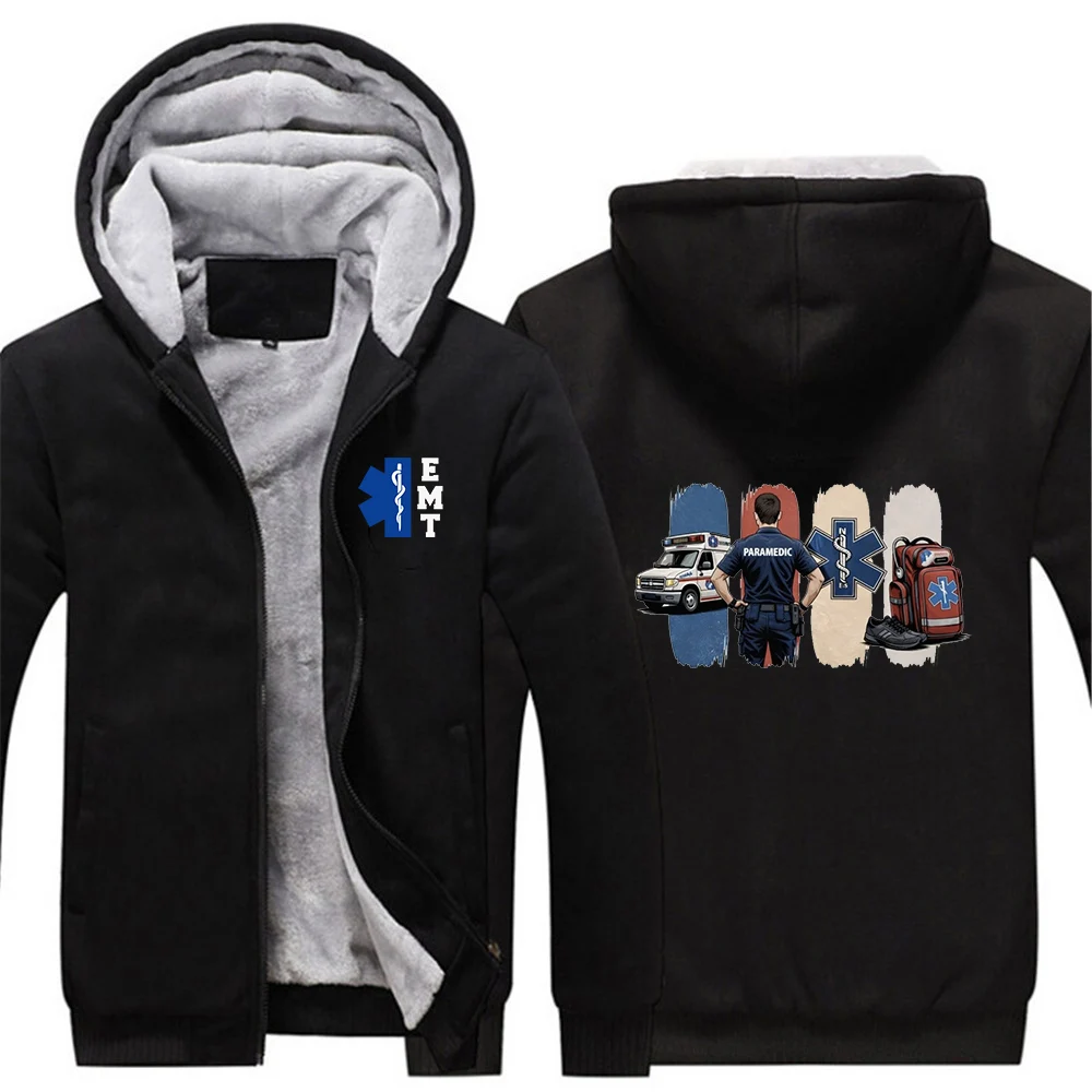 

Мужская утепленная куртка-худи на молнии с принтом «Скорая помощь» (EMT) для осени и зимы 2026 года, новая, теплая, комфортная, в стиле Харадзюку