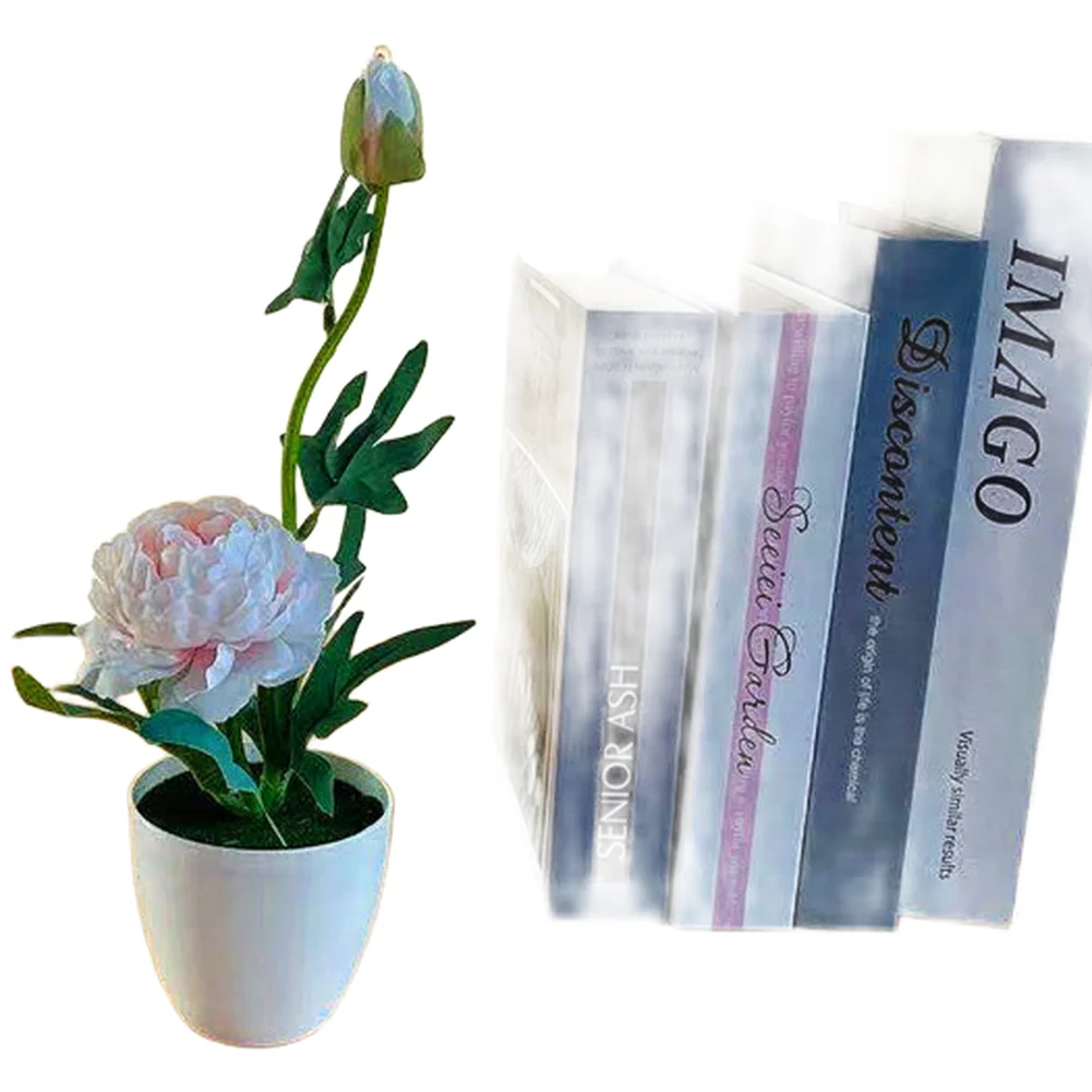 Potted Artificial Peony Silk Flower Hydrangea Style Rose for Indoor Decor Table Shelf Office 31cm Tall Low Maintenance No Water