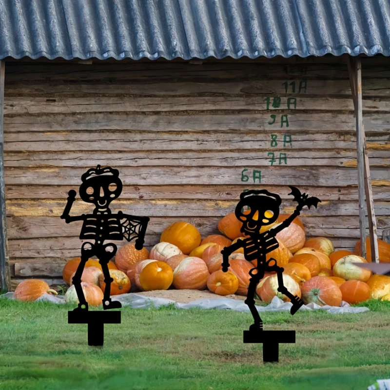Dancing Skeleton Garden Stakes 4-Piece Set, Weatherproof Metal Yard Art, Year-Round Outdoor Decor for Garden, Patio & Lawn