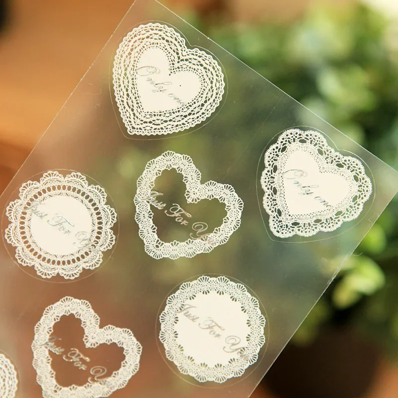 1pack Vintage White Lace And Transparent Gilding Style Sealing Sticker DIY Creative Baking Decoration Label Stickers