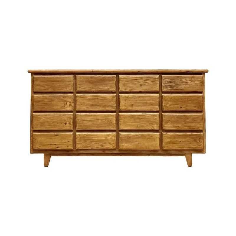 Solid Wood Living Room Bucket Cabinet Middle Antique Dining Side Cabinet Old Elm Cream Wind Locker Floor-to-ceiling Household