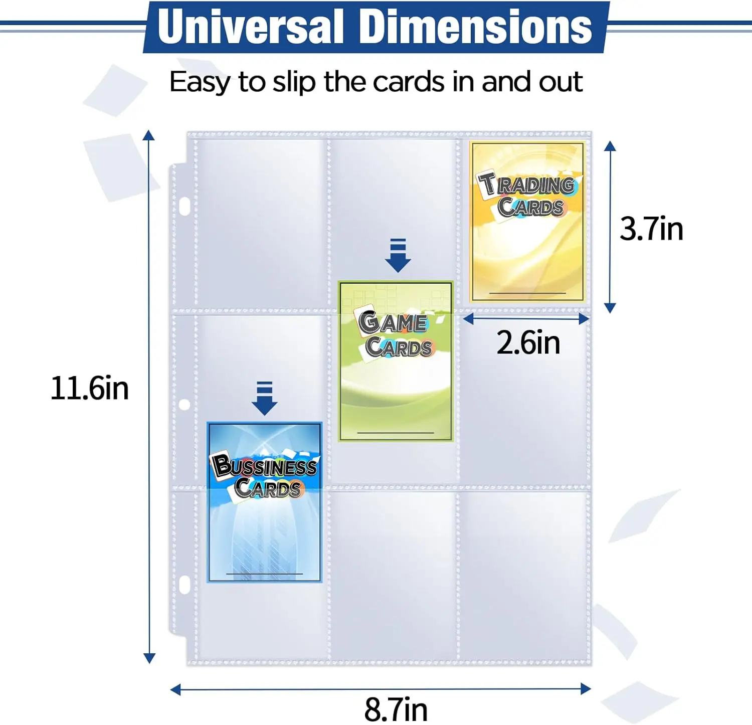 Double-Sided 9 Pocket Trading Gaming Card Sleeves A4 Storage Album 3 Ring Binder Pages Card Collection Holder Idol Photo Albums