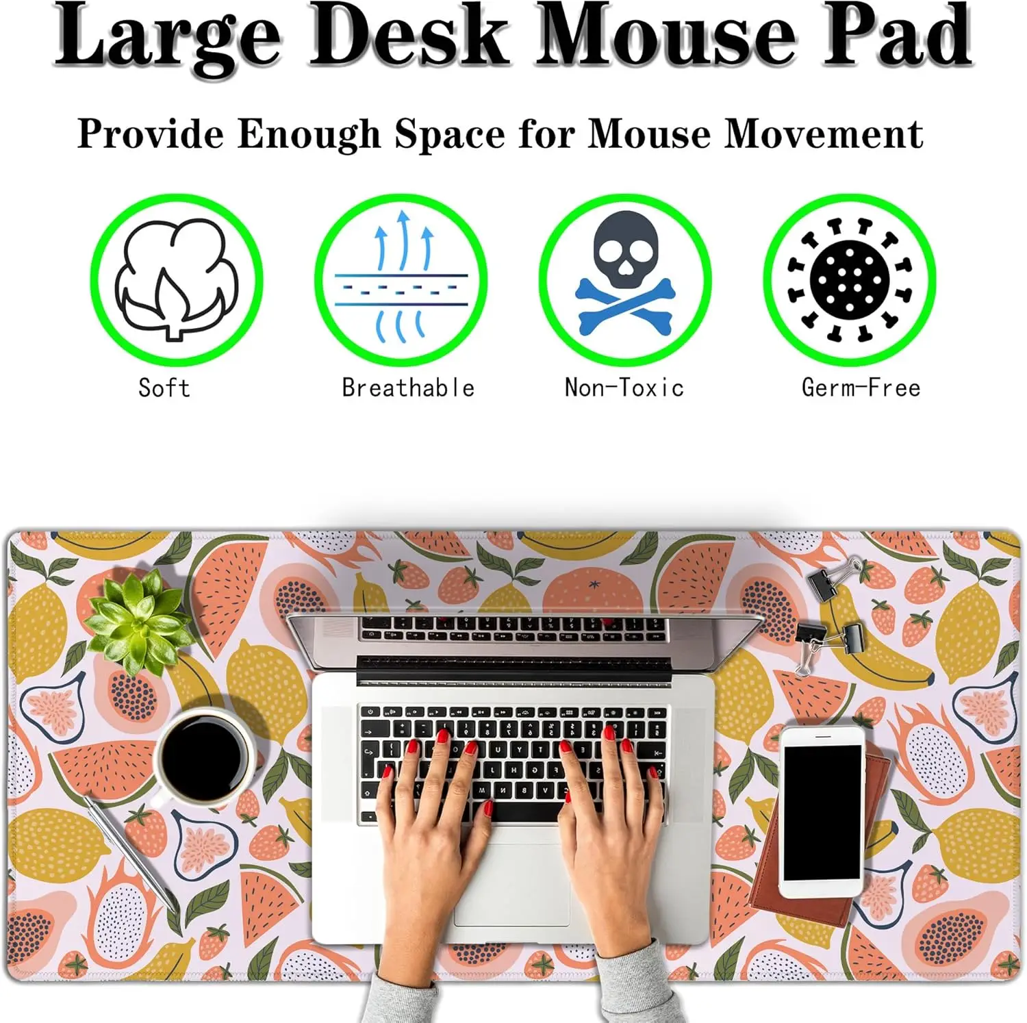 Bright Summer Cartoon Fruits Desk Mat – XXL Waterproof Gaming Mouse Pad with Stitched Edges & Non-Slip Base