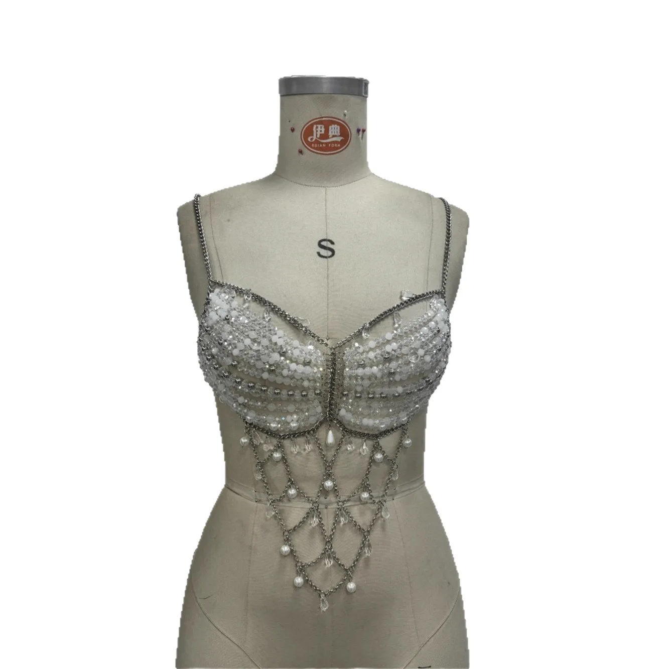Summer Beach Vacation Handmade Beaded Necklace Metal Chain Fringe Halter Necklace with Openwork Tank Top Body Chain
