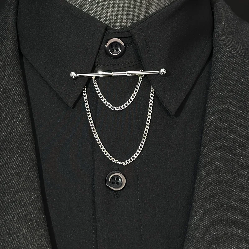 

Зажим для воротника с цепочкой и кисточками, элитная булавка для воротника рубашки, невыцветающая брошь, британский винтажный мужской аксессуар для воротника, высококачественный модный аксессуар