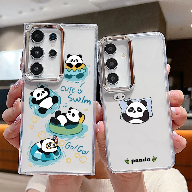 Cute Panda Printed Phone Case For Samsung Galaxy S26 S25 S24 S23 Ultra S25 S24 FE A57 A56 A37 A17 A55 A15 A36 Plating TPU Cover