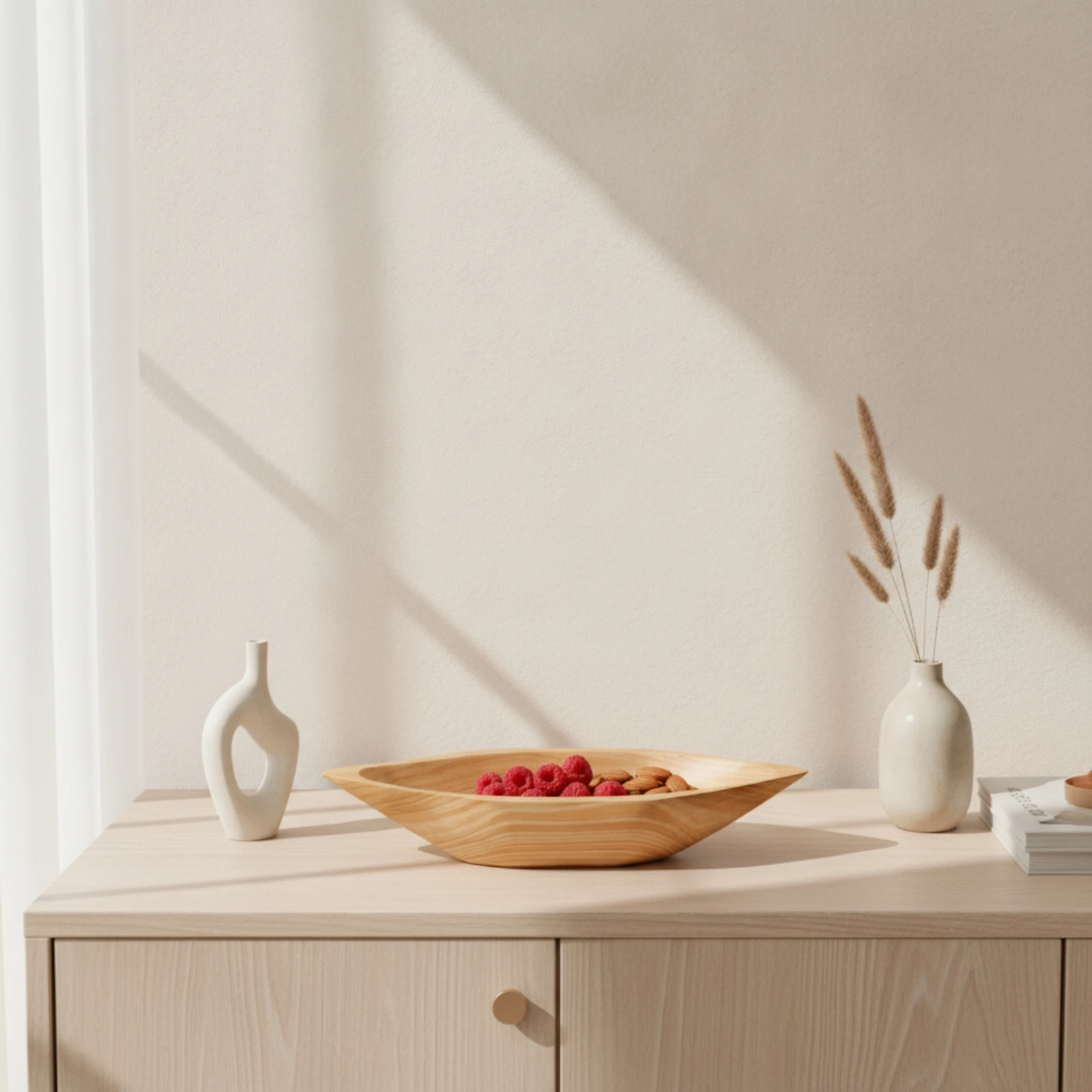 Acacia Wood Tray Natural Boat-Shaped Tray Wooden Fruit Bowl Interesting Shape Unique for Dining Table, Home Decor