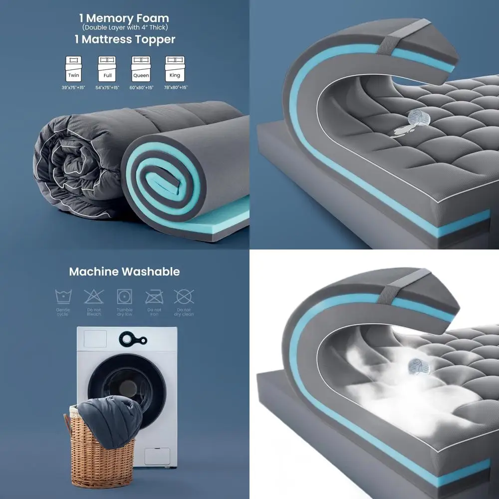 

4 Twin Cooling Gel & Pillowtop Memory Foam Mattress Topper for Back Pain Relief & Comfort