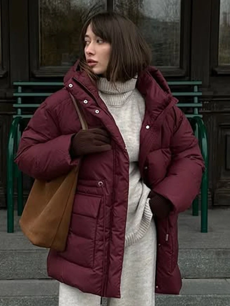 Tossy Leisure Women's Hooded Parker Coat  Drawstring Waist Warm Solid Pocket And Stand-Up Collar Long Sleeves 2025 Parker Coat