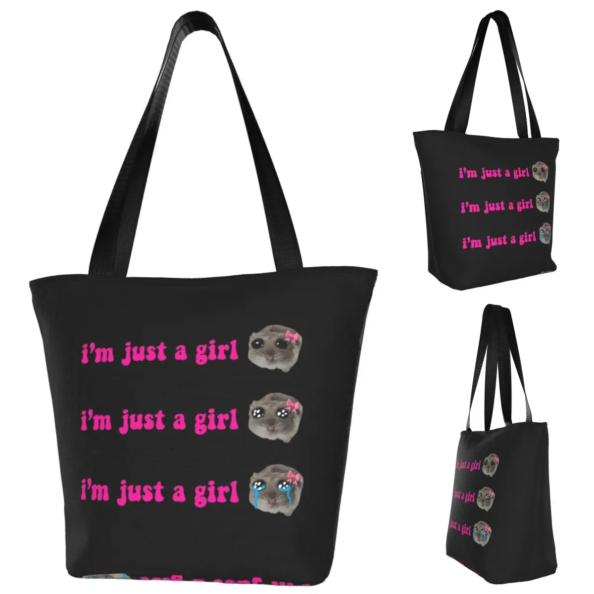 

Sad Hamster Meme 1 Shopping Tote Bag Canvas Large Capacity Shoulder Bags Shopper Grocery Handbag for Women