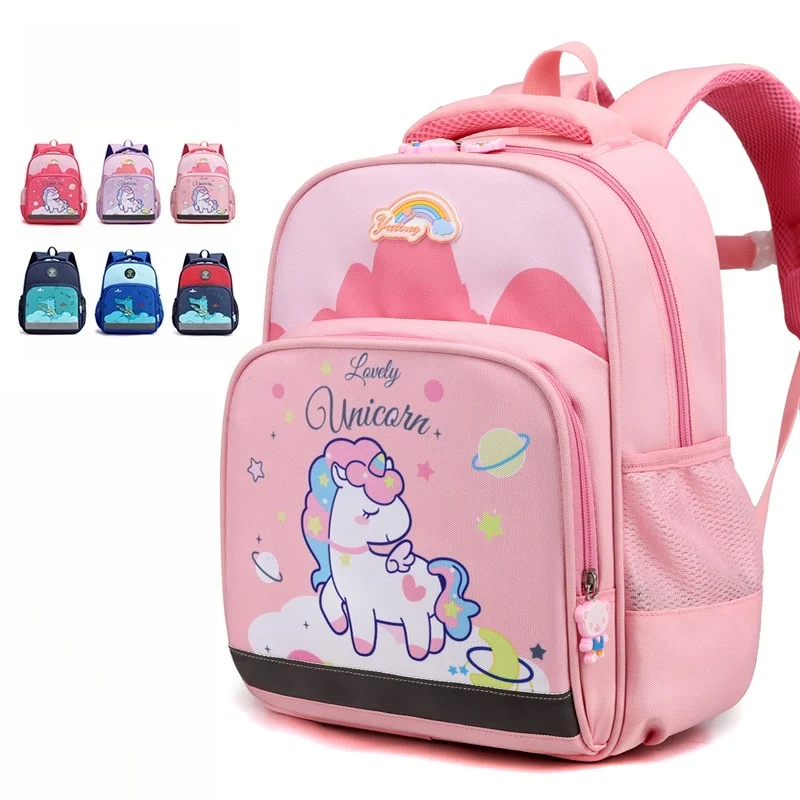 Kids Backpack Nylon Breathable Cushion Shoulder Strap Adjustable Multi‑Compartment Reflective Strip Lightweight For Girls Boys