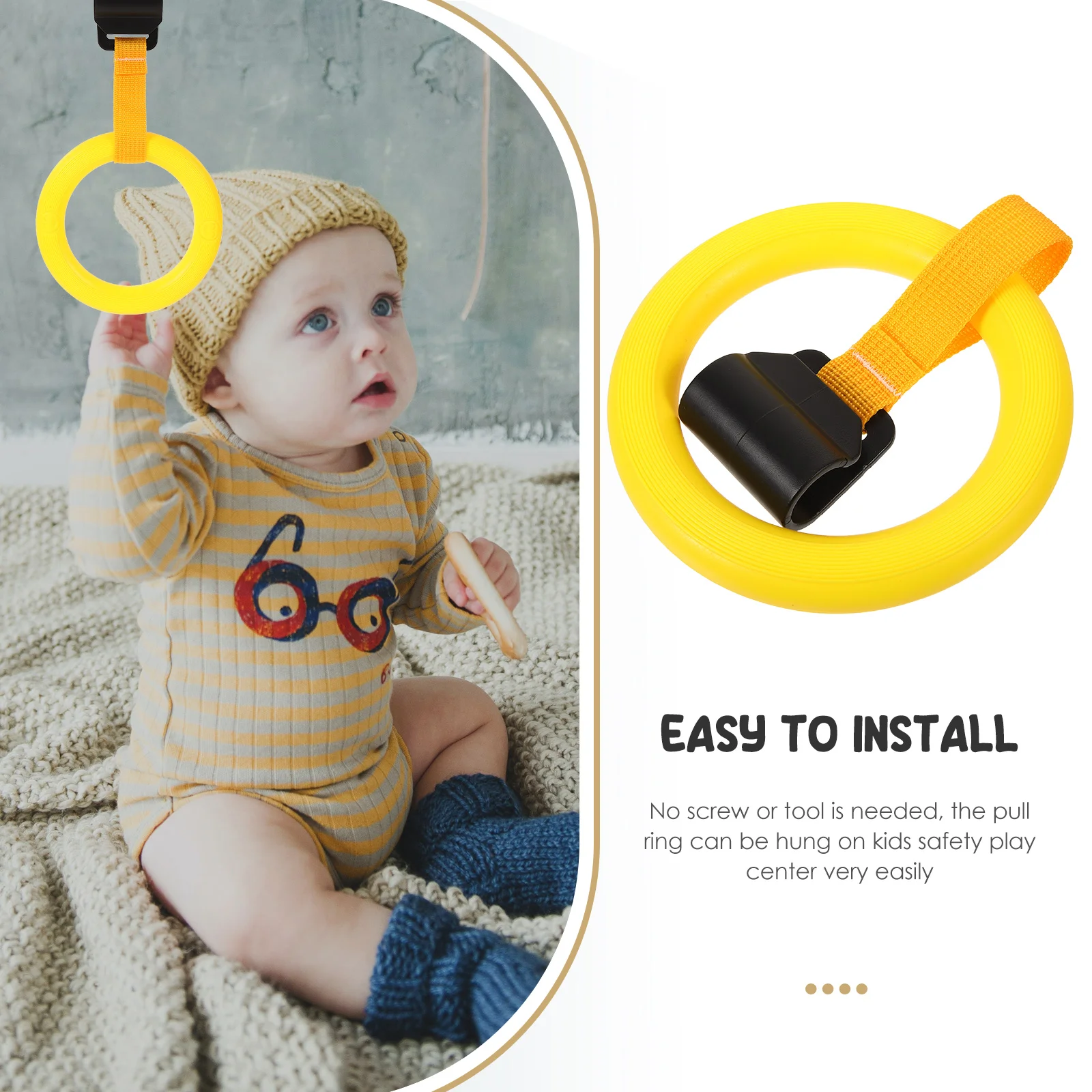 

Toddler Pull Ring Baby Stand up Assist Walking Tool Plastic Yellow Non Adjustable Gym Helper Infant Bed Hand Rings Baby Crib