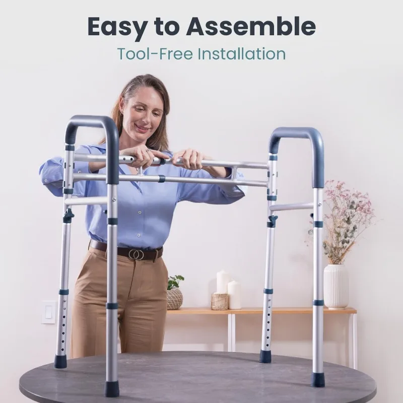 مقبض دعم المرحاض لكبار السن، ارتفاع قابل للتعديل، إطار رمادي غير قابل للانزلاق، سعة وزن 350 رطل، سلامة الحمام الكبار #6