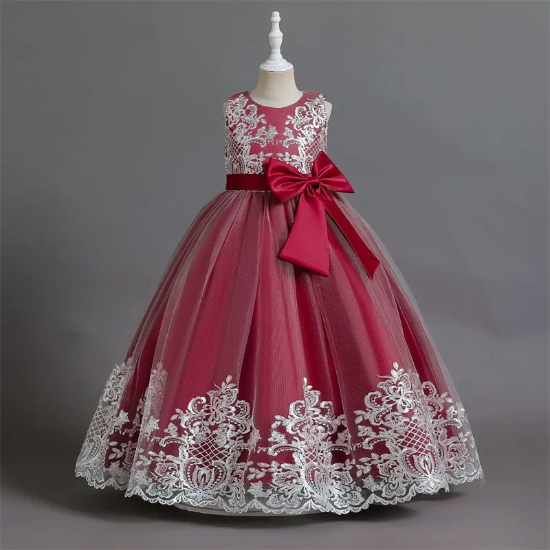 

Kids Long Formal Bridesmaid Dress For Girl Children Costume Lace Embroidery Ball Gown Princess Dresses Vestido Girls Clothes