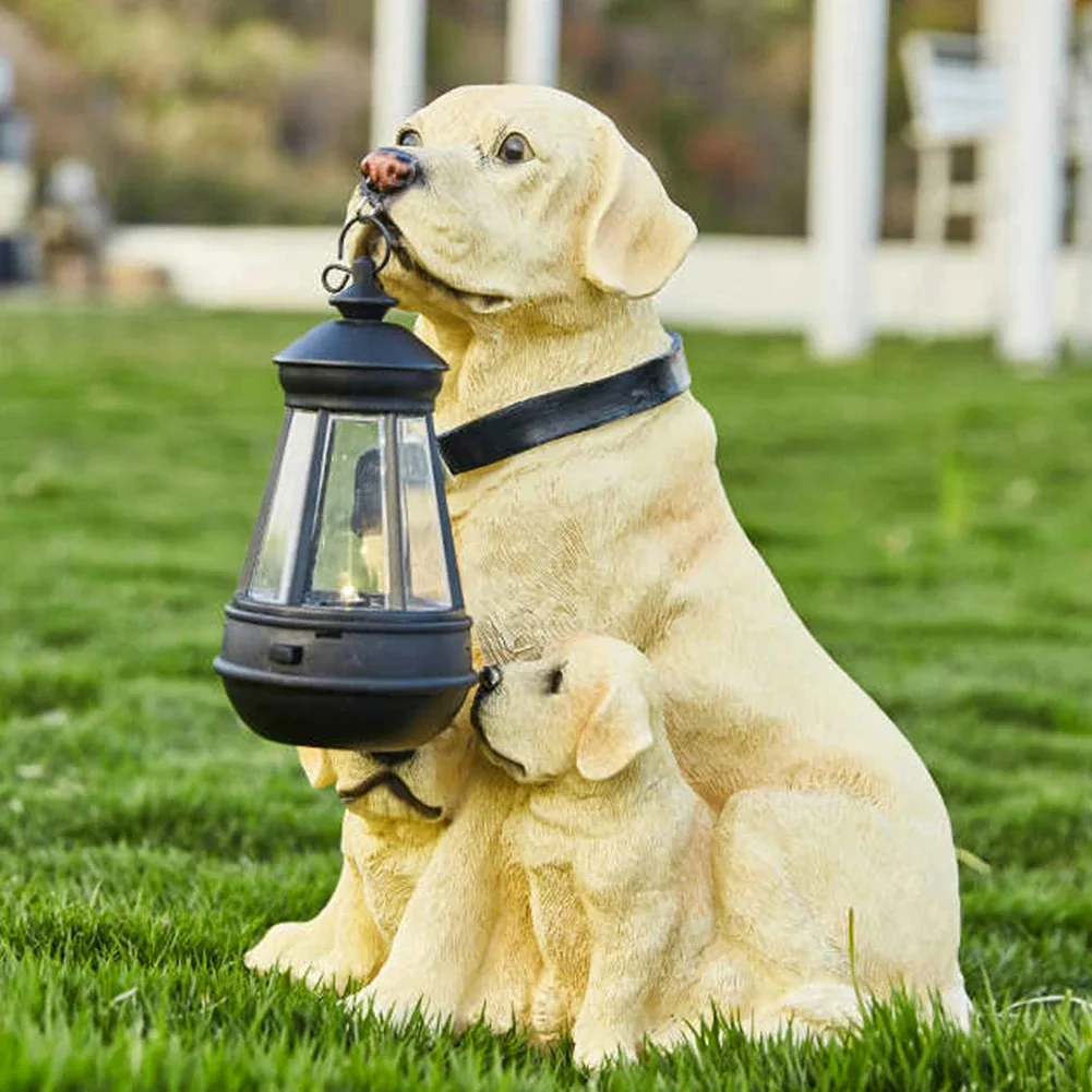 AS63-1Pcs LED Light Dog Statues Solar Light Dog Lantern Sculpture Resin Craft Ornament For Home Porch Decor Garden
