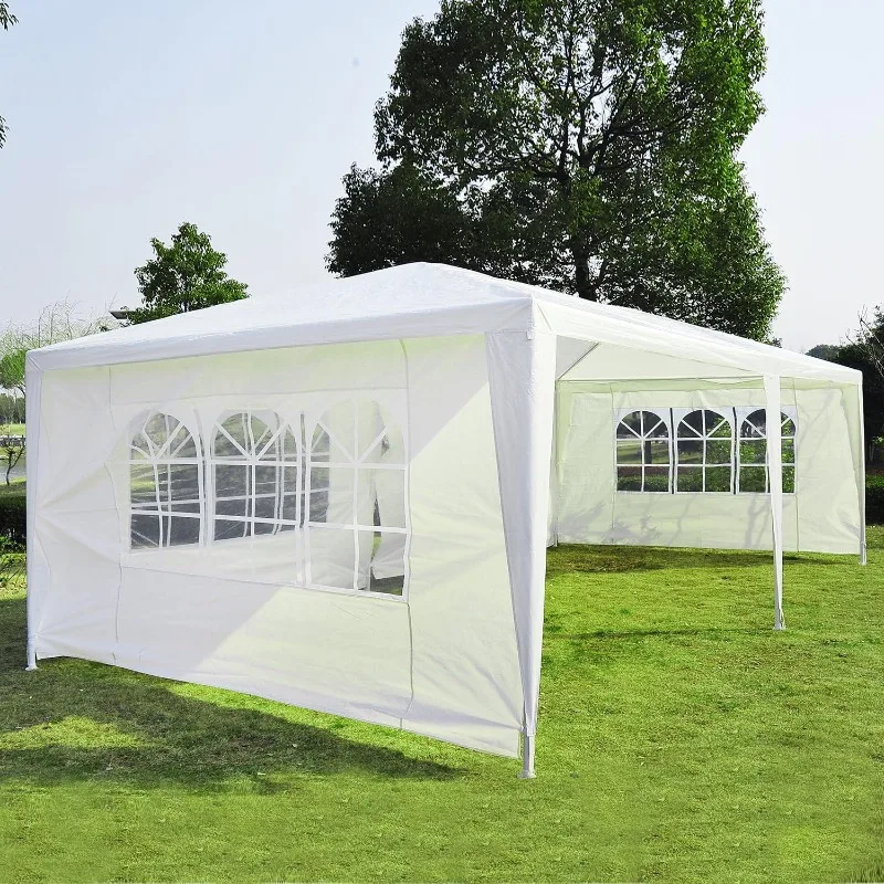 10\' x 20\' Large Party Tent, Event Shelter Gazebo Canopy with 4 Removable Side Walls for Weddings, Picnic, White