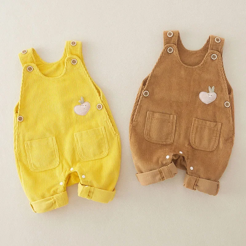 New Autumn Baby Rompers 0-3Y Toddler Boys Solid Color Corduroy Overalls Infant Girls Cute Jumpsuit Casual Shoulder Strap Pants