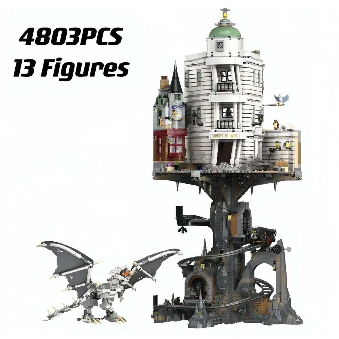 

NEW 76417 Bank 4803Pcs Gringotts Building Blocks Bricks Ironbelly Dragon Castles Toys Gifts Kits For Boys Adult Christmas gift