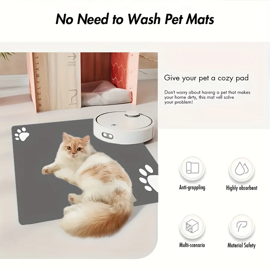 1pc Soft Non-slip Pet Mat For Dogs, Puppy Food Mat, Super Absorbent Quick Dry Dog Floor Pad Pet Bowl Mat For Food And Water, Eas