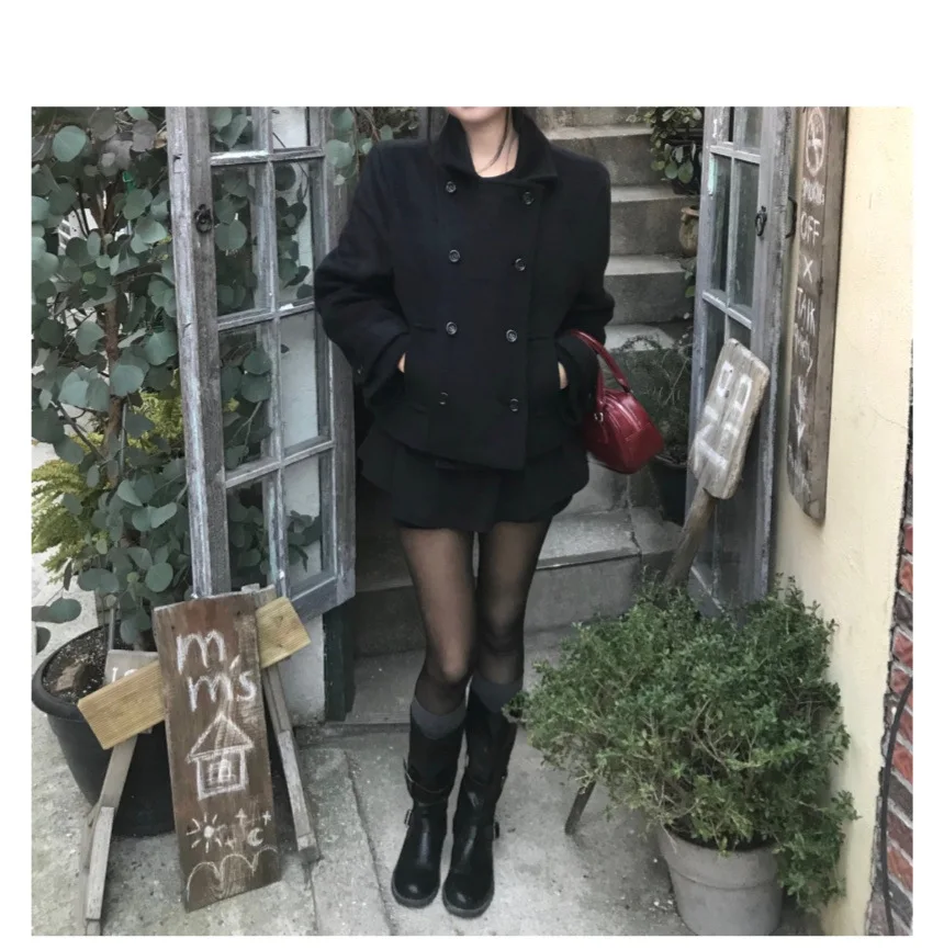 Wein الإناث الأعلى الكورية INS الرجعية كلية نمط اليابانية فتاة متوهج مزدوجة الصدر الحشو الصوف السترة معطف للنساء سترة #5