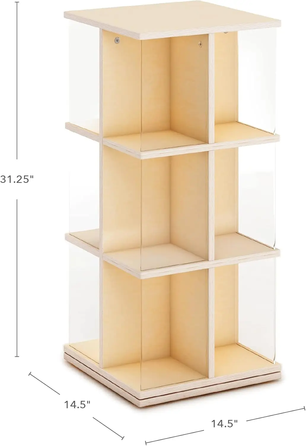 Rotating Book Display - Birch: Spinning Plywood Storage Bookshelf with Acrylic Windows for Kids Classroom, Playroom, or Bedroom