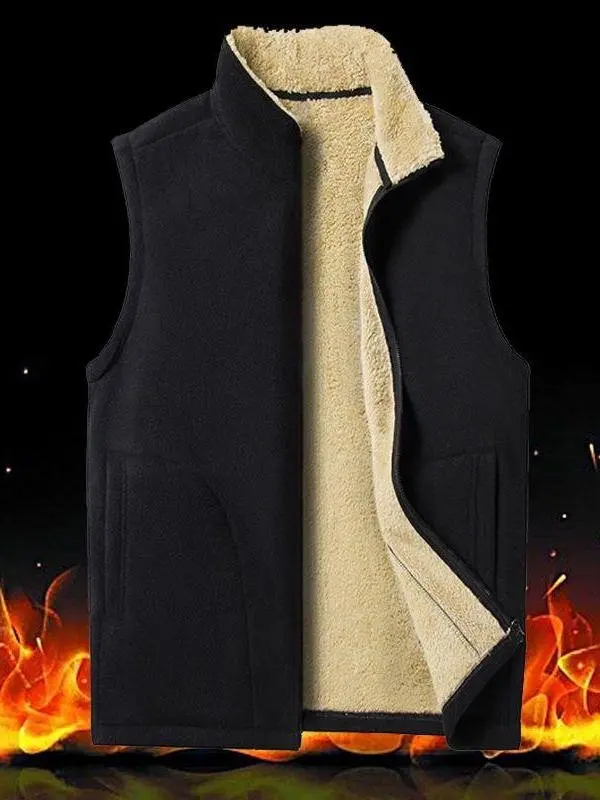 

Men's Fce Vest Thiened Plu Outdoor Autumn Winter Warm Dad Jaet Large Size f High Collar Regular Length ket Detail