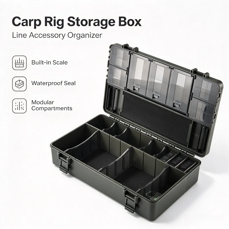 Carp Fishing Leader Line Box with Scale, Sealed Waterproof Multifunctional European Style Rig Tackle Storage Case