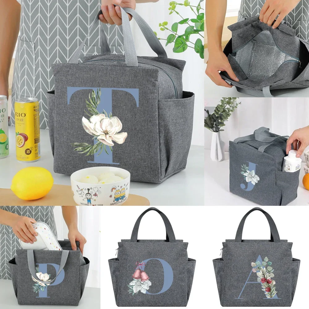 

Blue Letter Series Insulated Lunch Bag Cooler Bag Thermal Portable Luncheon Box Ice Pack Tote Food Picnic Bags Work Lunch Packs