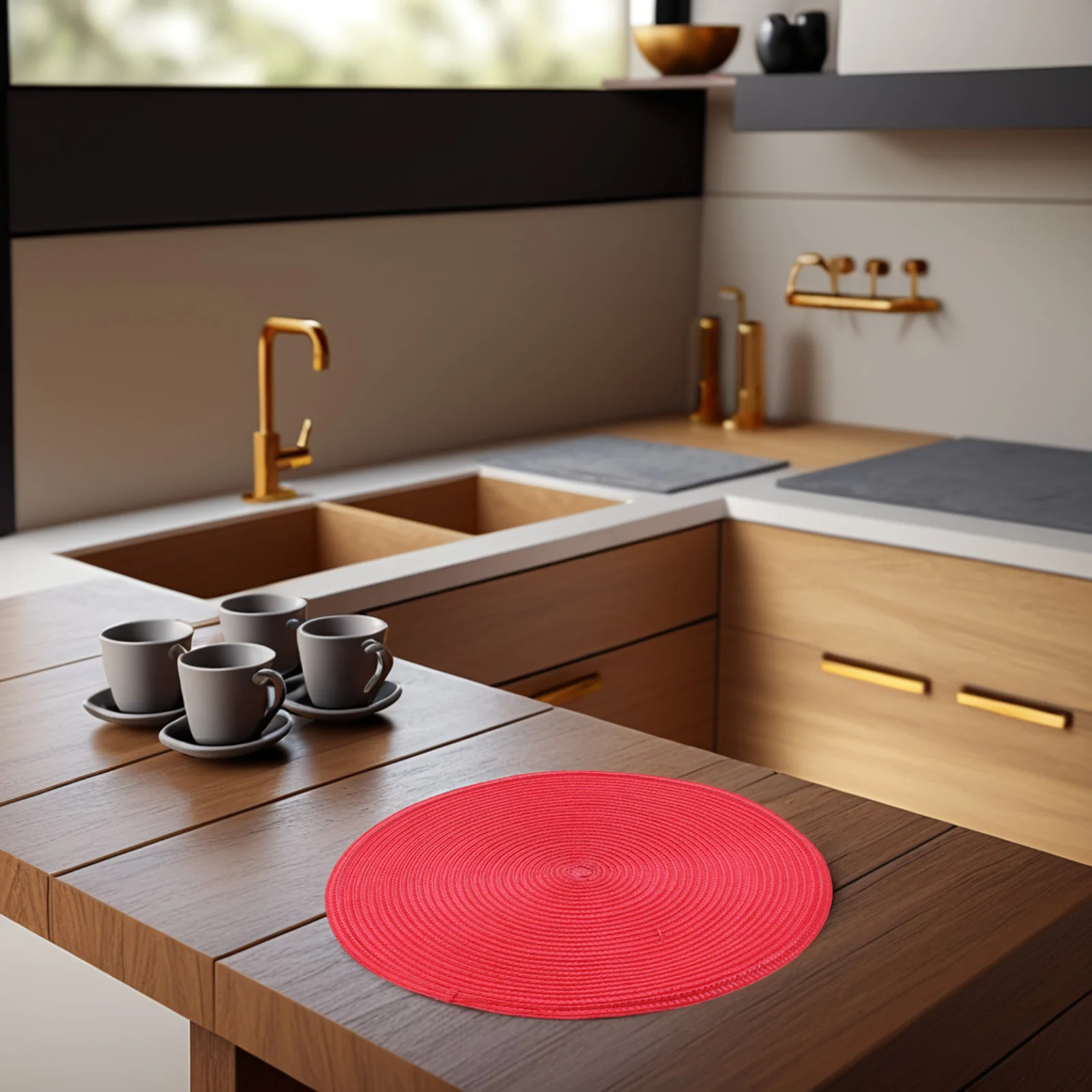 

6Pcs Round Placemats Braided PP Woven Mats for Tables Heat Protection Tableware Pad Ideal for Christmas Wedding Family Dinner