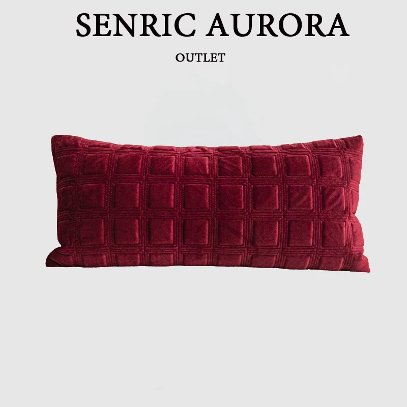 Luxury Cushion Cover 30x65cm Cherry Red Quilted Cotton Checkered Long Waist Pillowcase For Home Hotel Bed Living Room Sofa