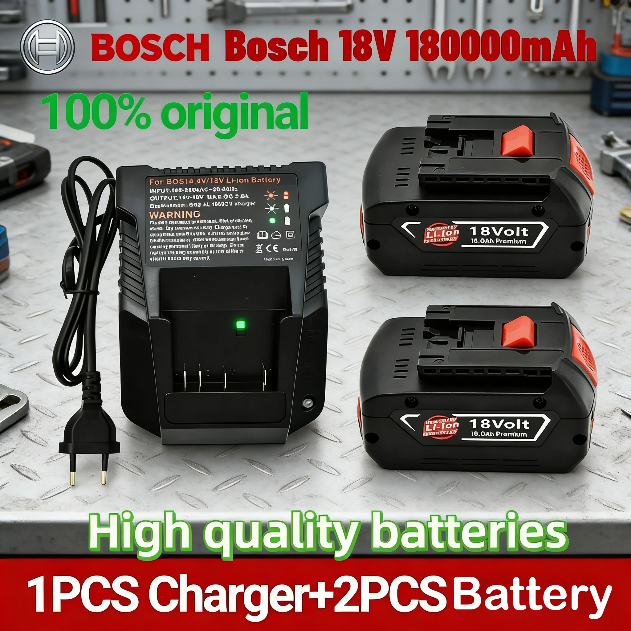 

Аккумулятор 18В 18.0Ач для электродрели Bosch, перезаряжаемая литий-ионная батарея 18В BAT609, BAT609G, BAT618, BAT618G, BAT614 + Зарядное устройство