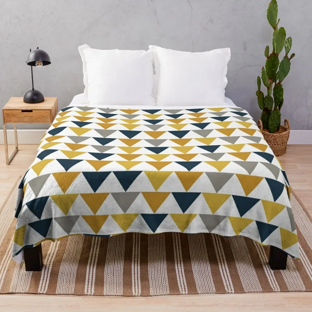 Arrows: Light Mustard Yellow, Dark Mustard Yellow, Dark Blue, Grey, and White Geometric Pattern Throw Blanket Soft Big Blankets