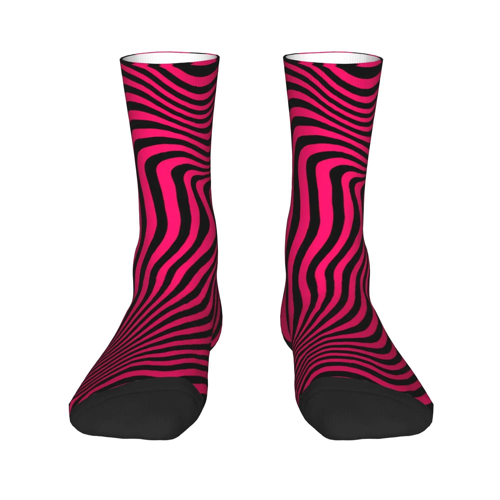 Unisex Men Socks Hot Pink Black Wavy Stripes Optical Illusion Abstract Background  Stockings Anti Skid Soft Socks Winter Socks