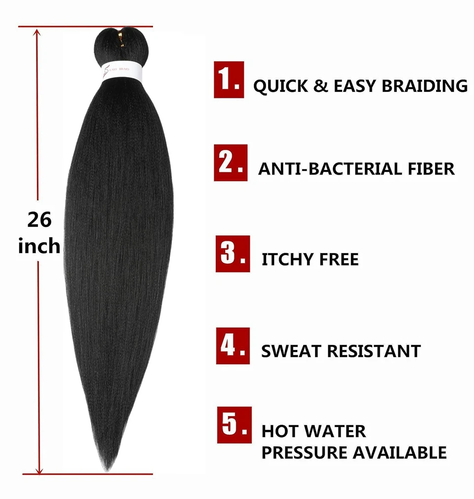 26inch Long EZ Braid Crochet Hair Pre Stretched Braiding Hair Extension Hot Water Setting Crochet Braid Synthetic For Women